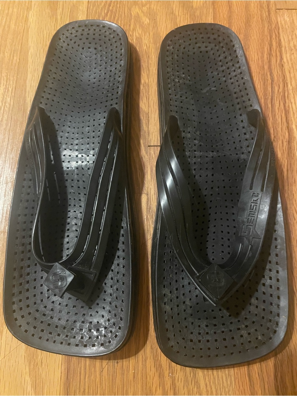 Sensi Black Rubber Square Toe Flip Flop Made in Italy